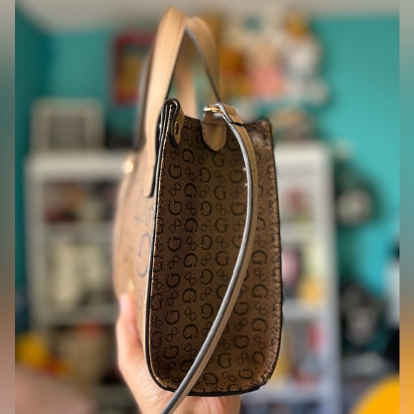 GUESS Brown Logo Mini Satchel Tote Bag - Picture 4 of 5